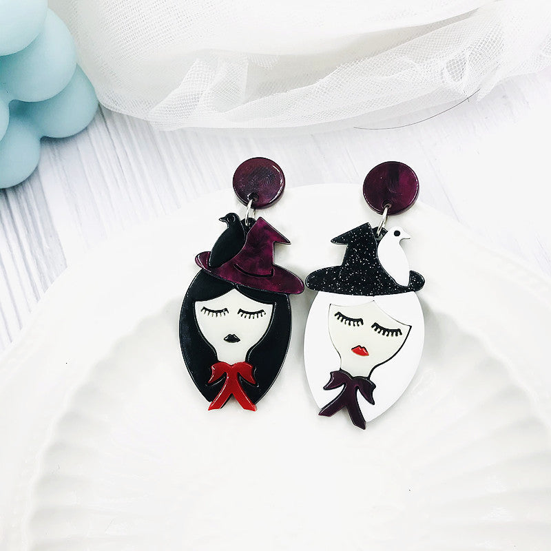 Acrylic asymmetric witch earrings Minimo de compra 2 MIC-BenD004