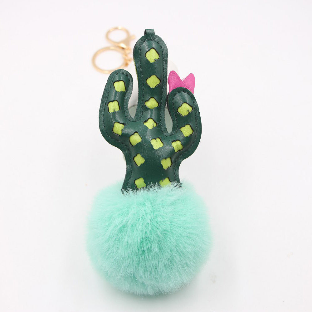 Alloy Faux Hair Cactus Hairball Pom Pom Keychain MIC-Zuge039