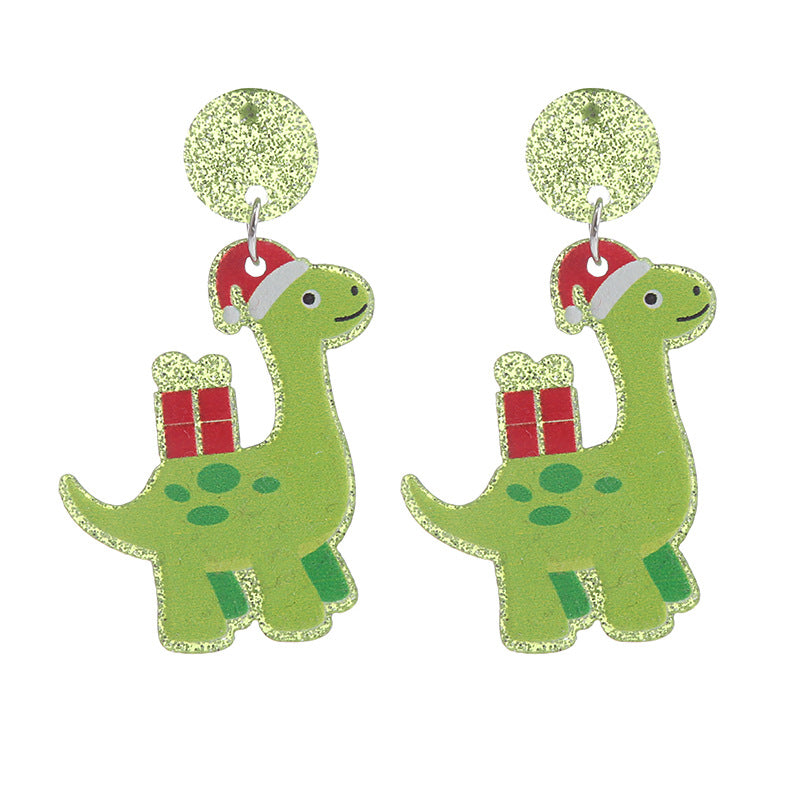 Acrylic Dinosaur Christmas Hat Earrings (Minimo de Compra 2) MIC-ChouT033