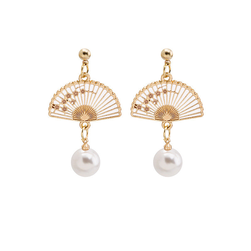 Alloy fan hollowed out diamond studded earrings MIC-YingH001