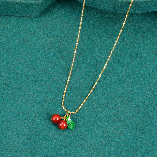 Titanium Steel Gold Plated Cherry Necklace MYA-YiS003