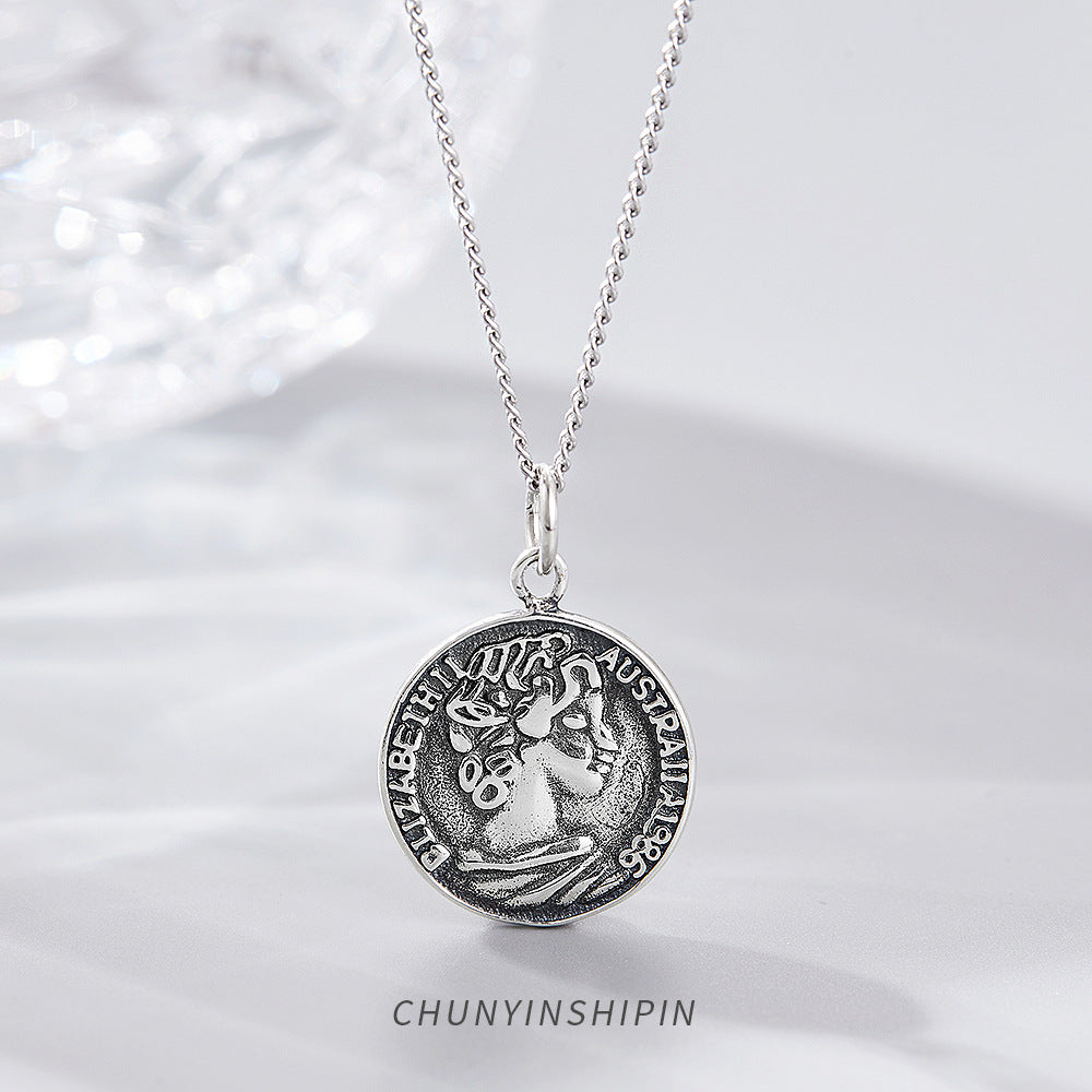 S925 Silver Portrait Round Plate Necklace MIC-DeL004