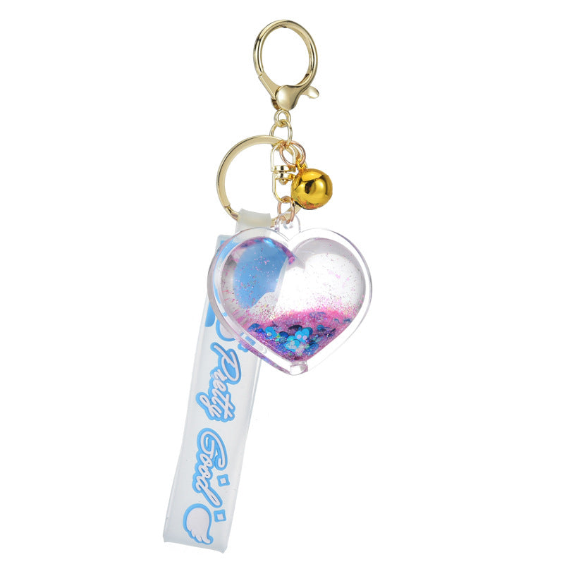 Keychains For Backpacks quicksand love keychain pendant acrylic peach heart MOQ≥3 MIC-KC-WQK114