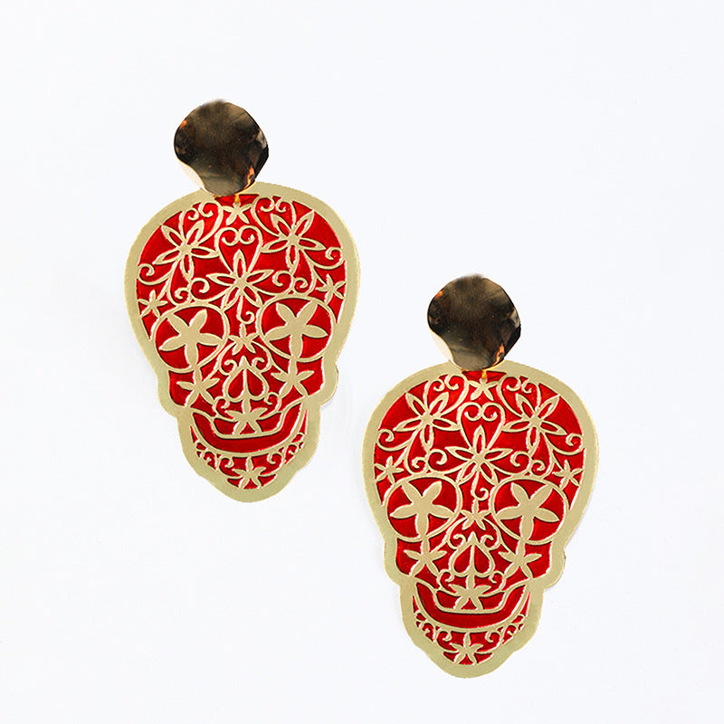 Earrings Alloy Enamel Halloween Red Skull GuTe001