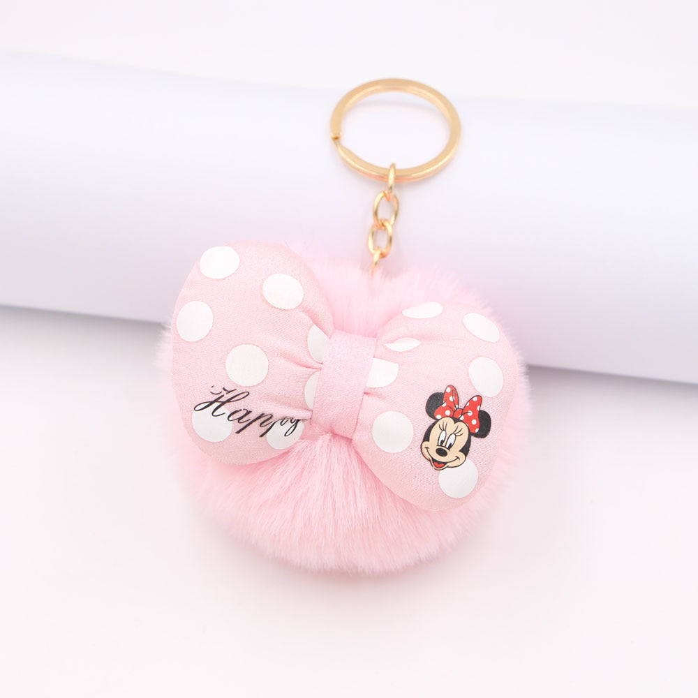 Bow Knot Imitation Rex Rabbit Hair Alloy Hair Ball Pom Pom  Keychain MIC-Zuge005