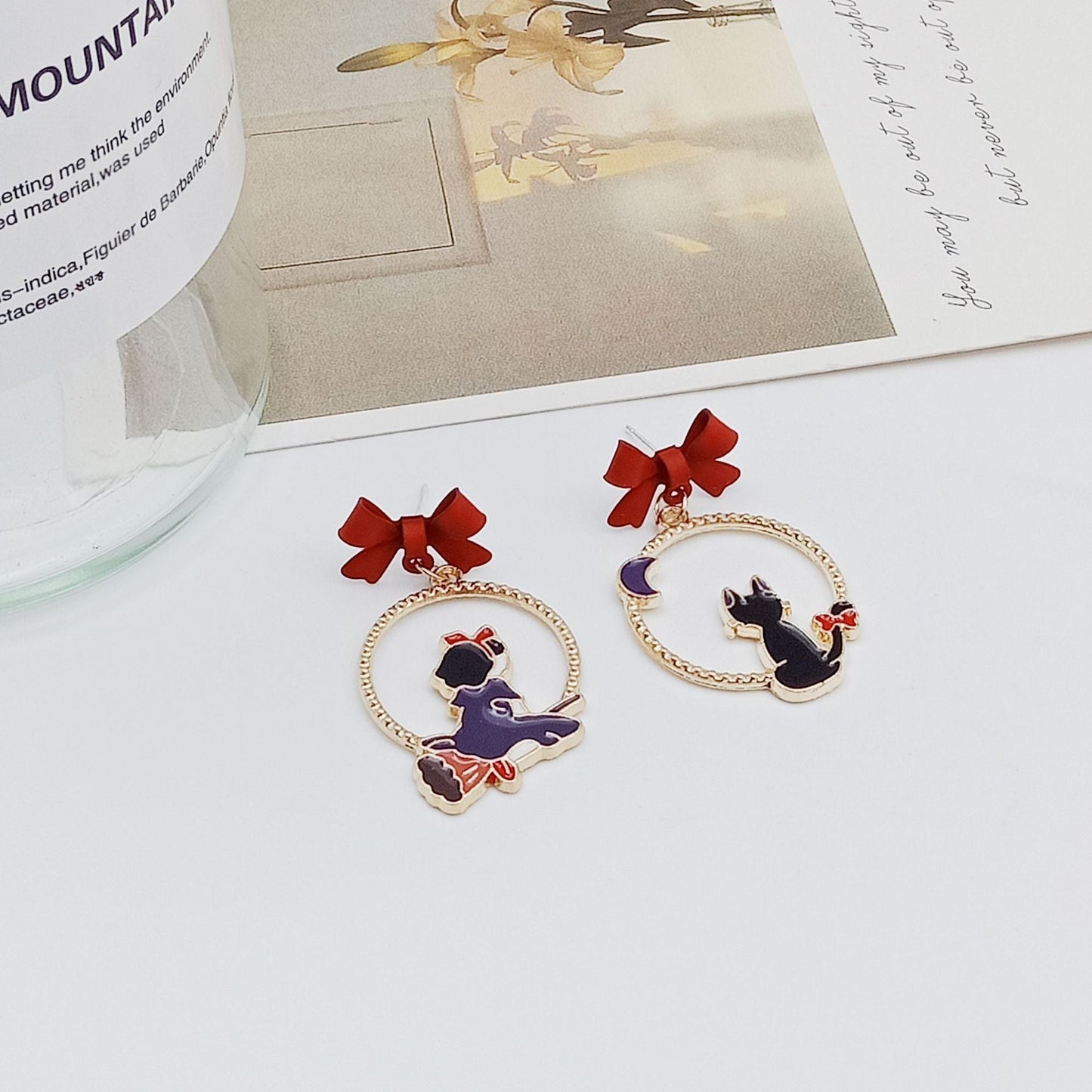 S925 silver needle red bow earrings MIC-YKT021