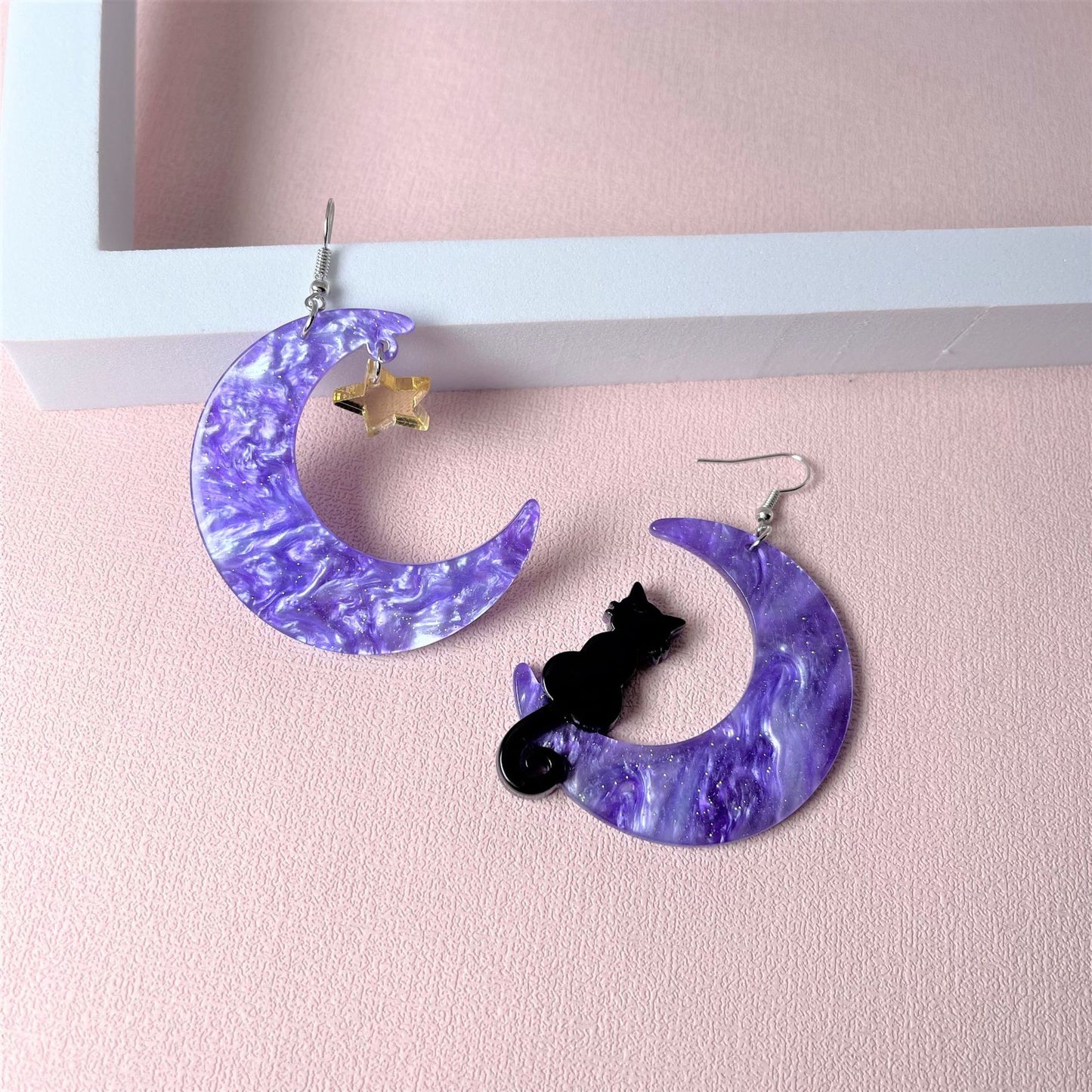 Acrylic Purple Moon Black Cat Earrings MIC-ChiC011