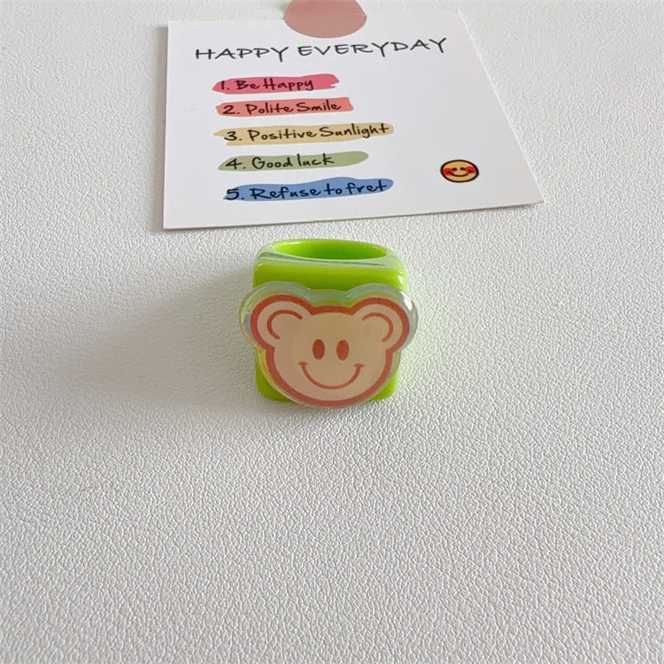 Resin Sweet Smiling Face Cat Ring MIC-WWHM033