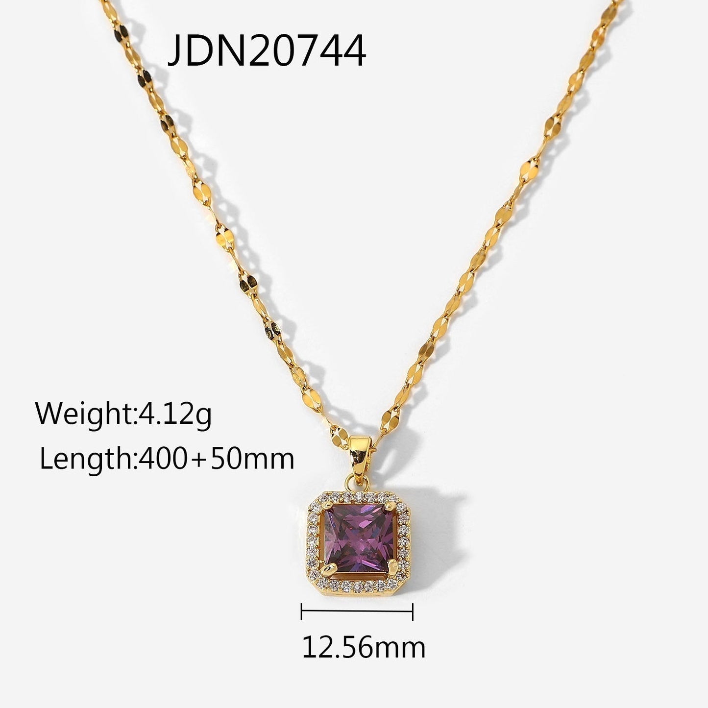 Necklaces Stainless Steel Zircon Bound Purple Square JD028