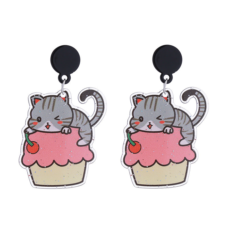 Alloy acrylic donut cat earrings MIC-ChouT053