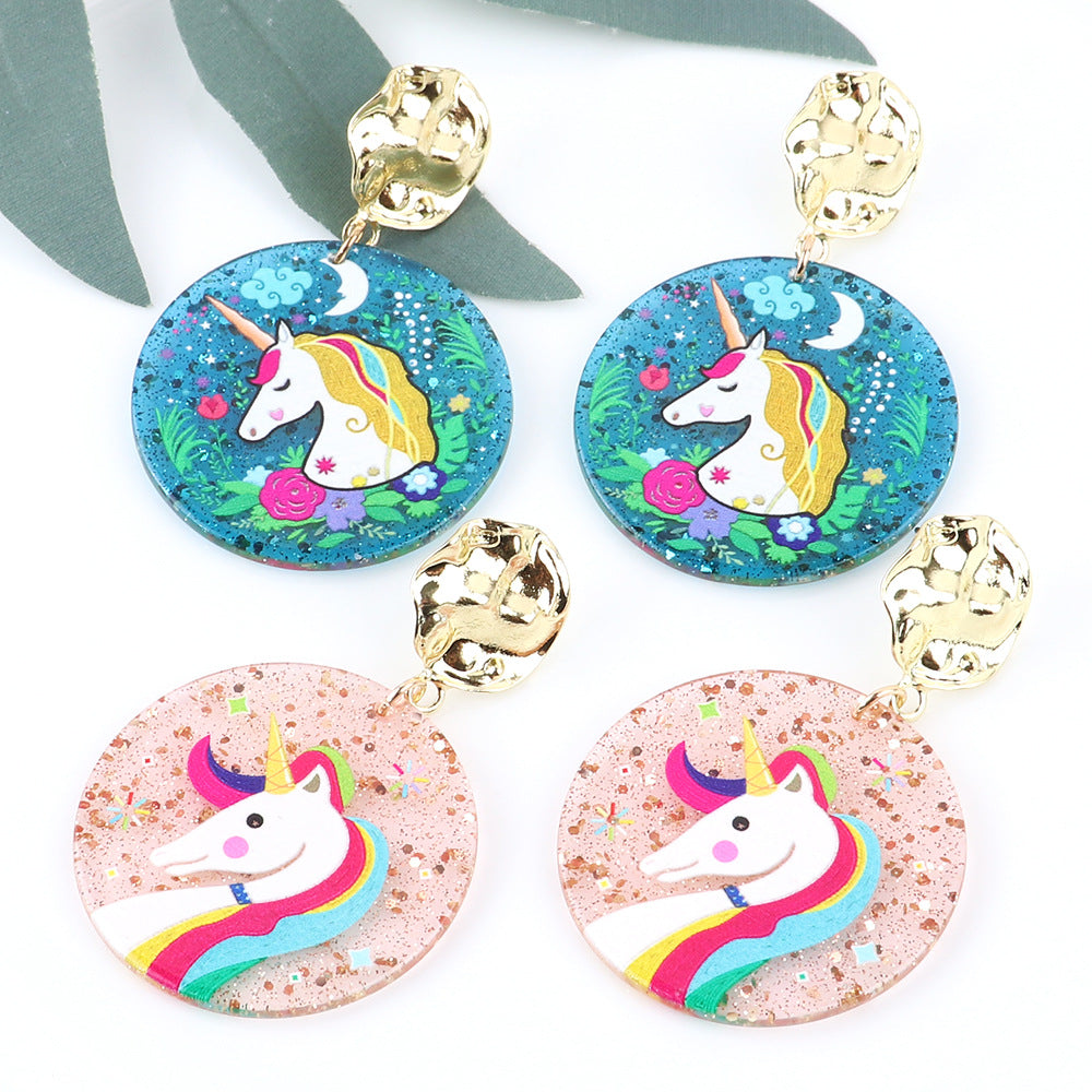 Acrylic Sparkling Pink Rainbow Unicorn Earrings MIC-ChouD021