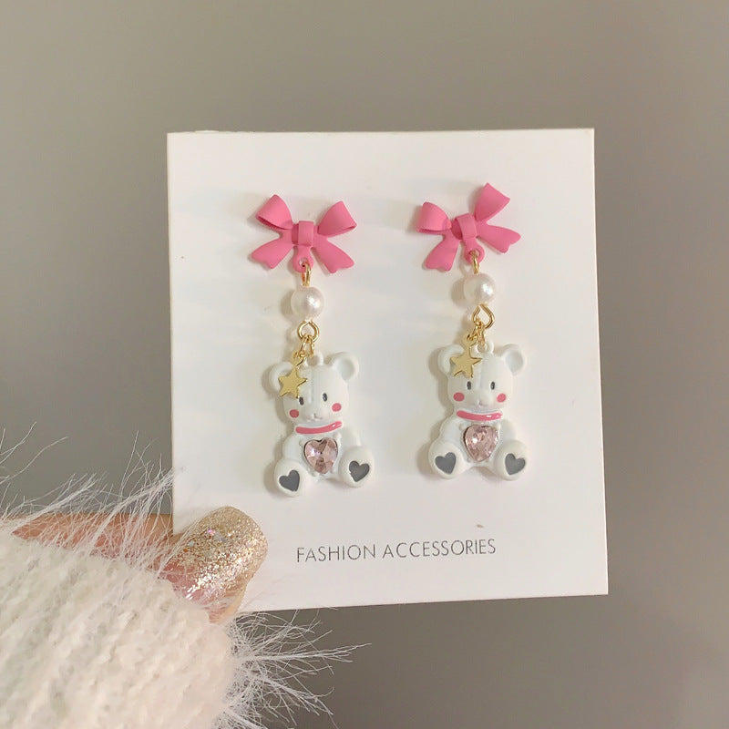 Alloy pink heart-shaped rabbit earrings (Minimo de compra 2) MIC-YBY032