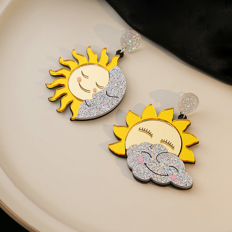 Acrylic smiley face sunflower earrings MIC-HongC022