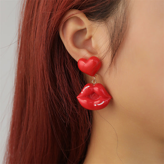 Alloy Lip Red Earrings MIC-NaiZ009