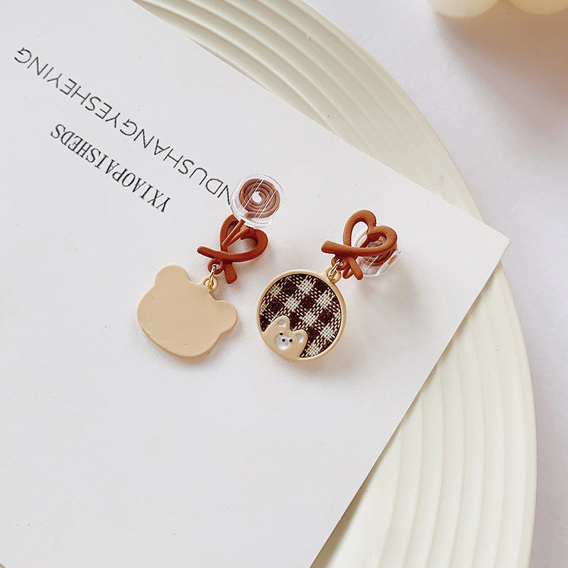 Alloy Asymmetric Love Bear Earstuds MIC-YuA005