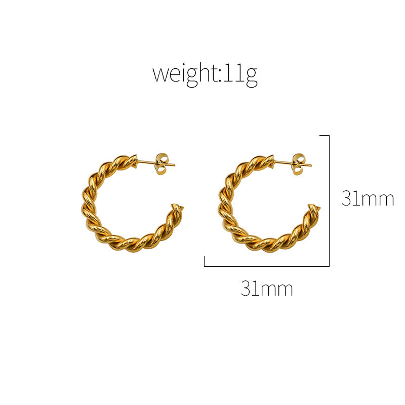 Titanium steel 18K Fried Dough Twists ring simple earrings MYA-XuanJ008