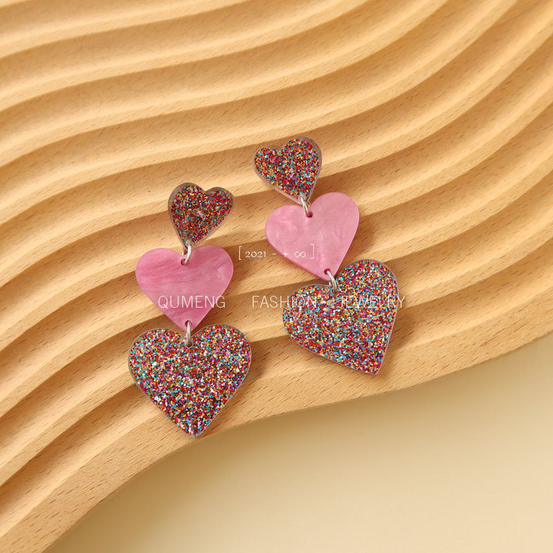 Acrylic Contrast Peach Heart Earrings (Minimo de Compra 2) MIC-OuG029