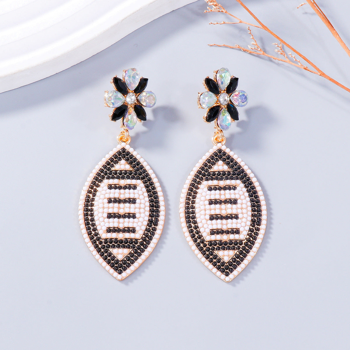 Alloy studded diamond football earrings MYA-JuJ029