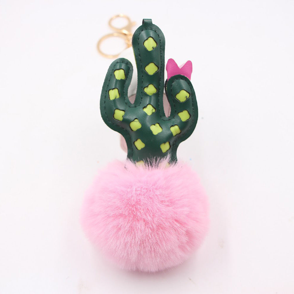 Alloy Faux Hair Cactus Hairball Pom Pom Keychain MIC-Zuge039