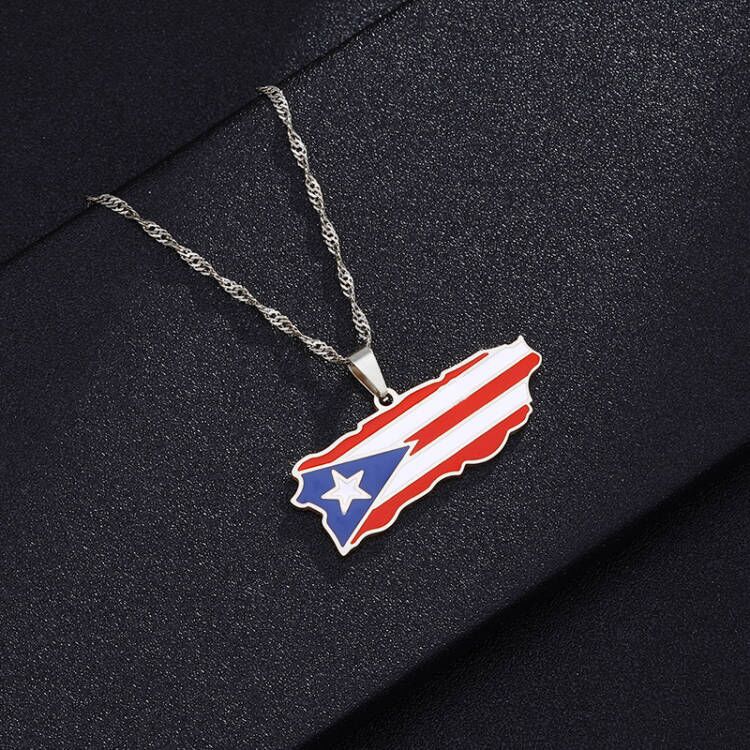 Necklaces Stainless Steel Map Puerto Rico HongZ005