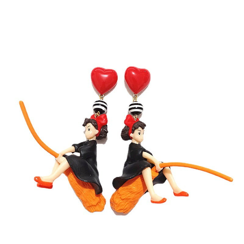 Resin riding broom girl earrings MYA-BXX007