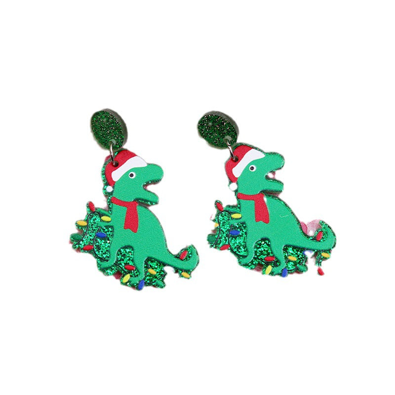 Acrylic Christmas Cartoon Dinosaur Earrings MYA-DuA070