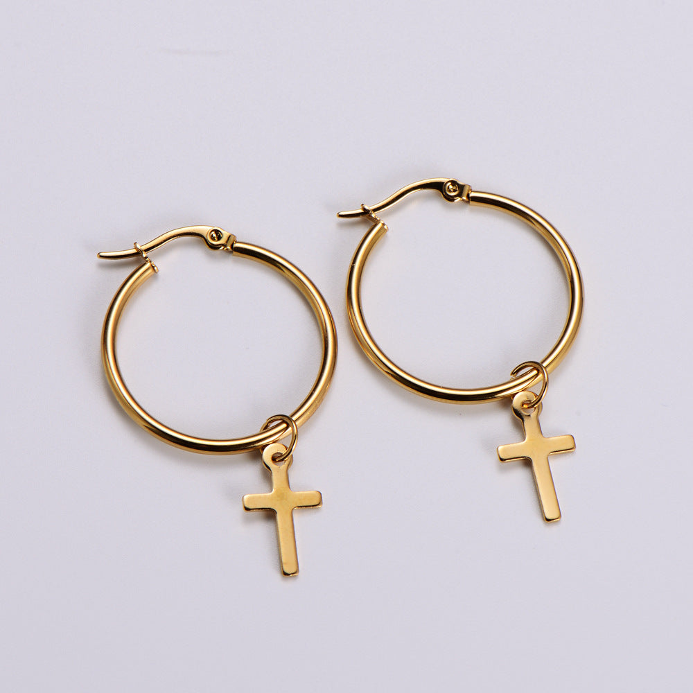 Earring Stainless Steel 18k Gold Earring Cross Minimo de compra 3 PREMAIMI006