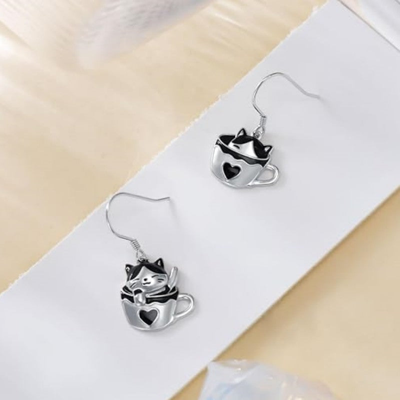 Alloy Love Black and White Cat Earrings (Minimo de compra 10) MIC-ZhuY002