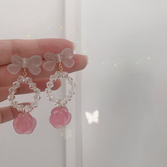 Alloy powder rose earrings MIC-QingJ006