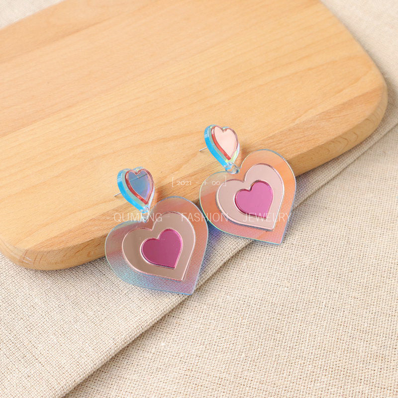 Earrings Acrylic Personality Heart Long Earrings Valentine's Day Mirror MOSHU074