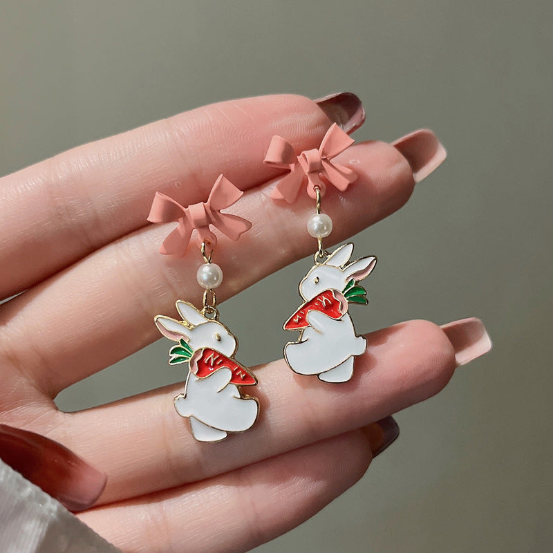 Alloy pink heart-shaped rabbit earrings (Minimo de compra 2) MIC-YBY032