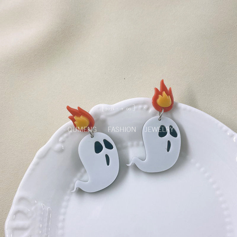 Acrylic Halloween Flame Ghost Earrings (Minimo de Compra 3) MIC-OuG048