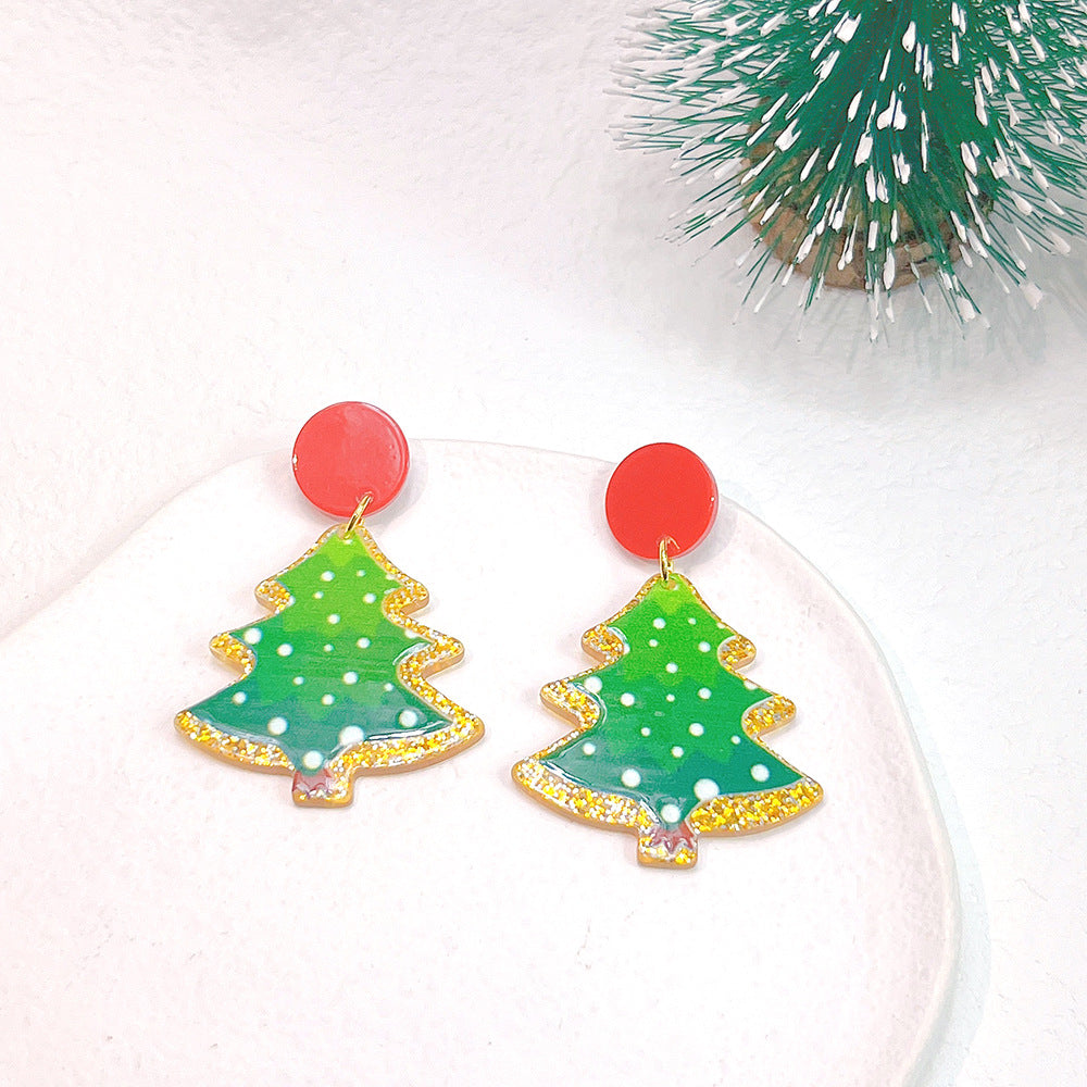 Alloy printed Christmas tree earrings (Minimo de Compra 2) MYA-PingH038