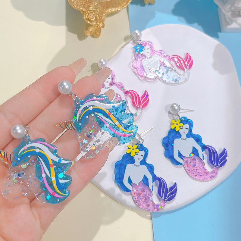 Acrylic New Mermaid Unicorn Earrings PinH013