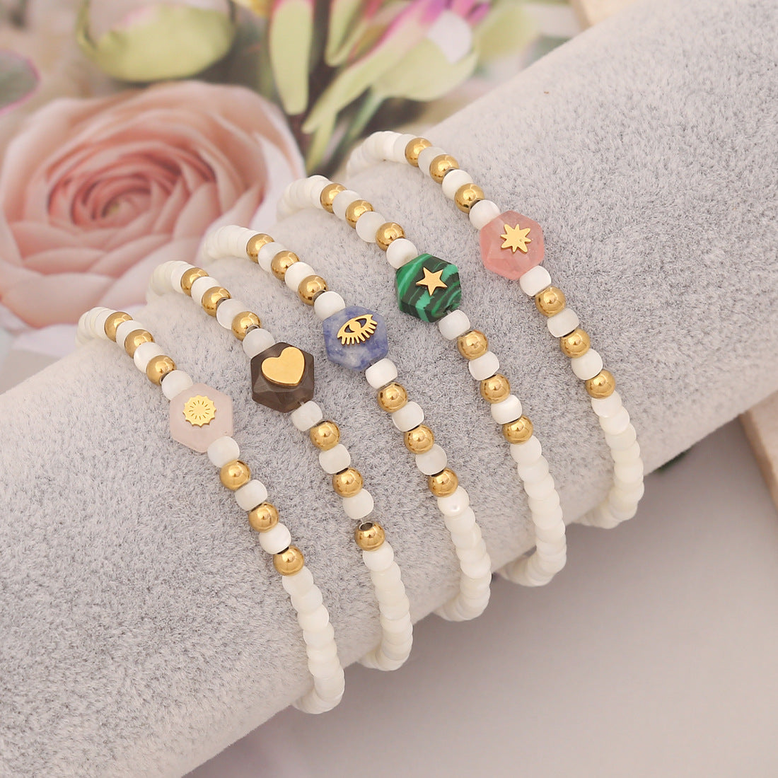 Bracelet Stainless Steel Shell Beads Natural Stone BingM002