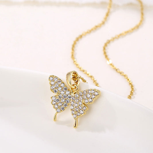 Stainless steel diamond butterfly necklace MYA-QingR013