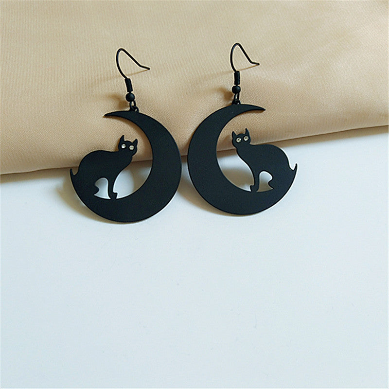 Earrings Alloy Black Cat Moon Vintage aimei009