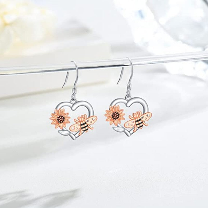 Alloy Sunflower Heart shaped Earrings (Minimo de compra 10) MIC-ZhuY003