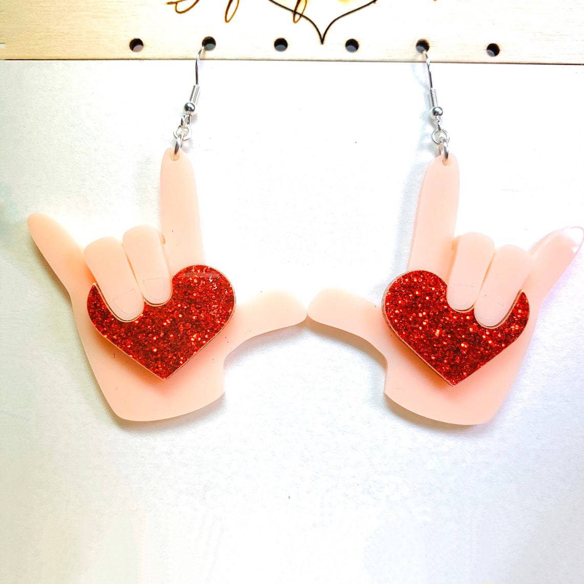 Acrylic Sparkling Pink Love Earrings MYA-NingD040