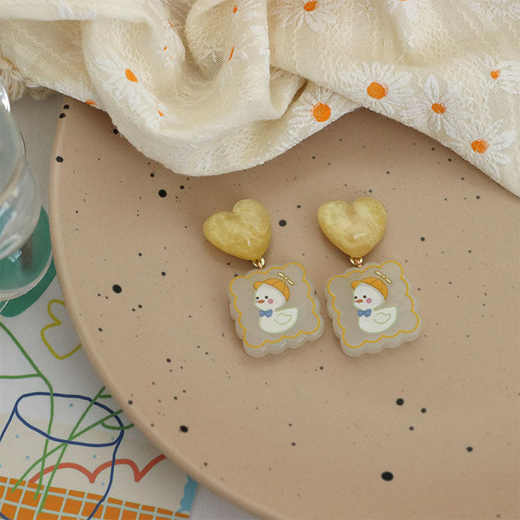 Acrylic Yellow Sparkling Love Earrings MIC-QingJ028