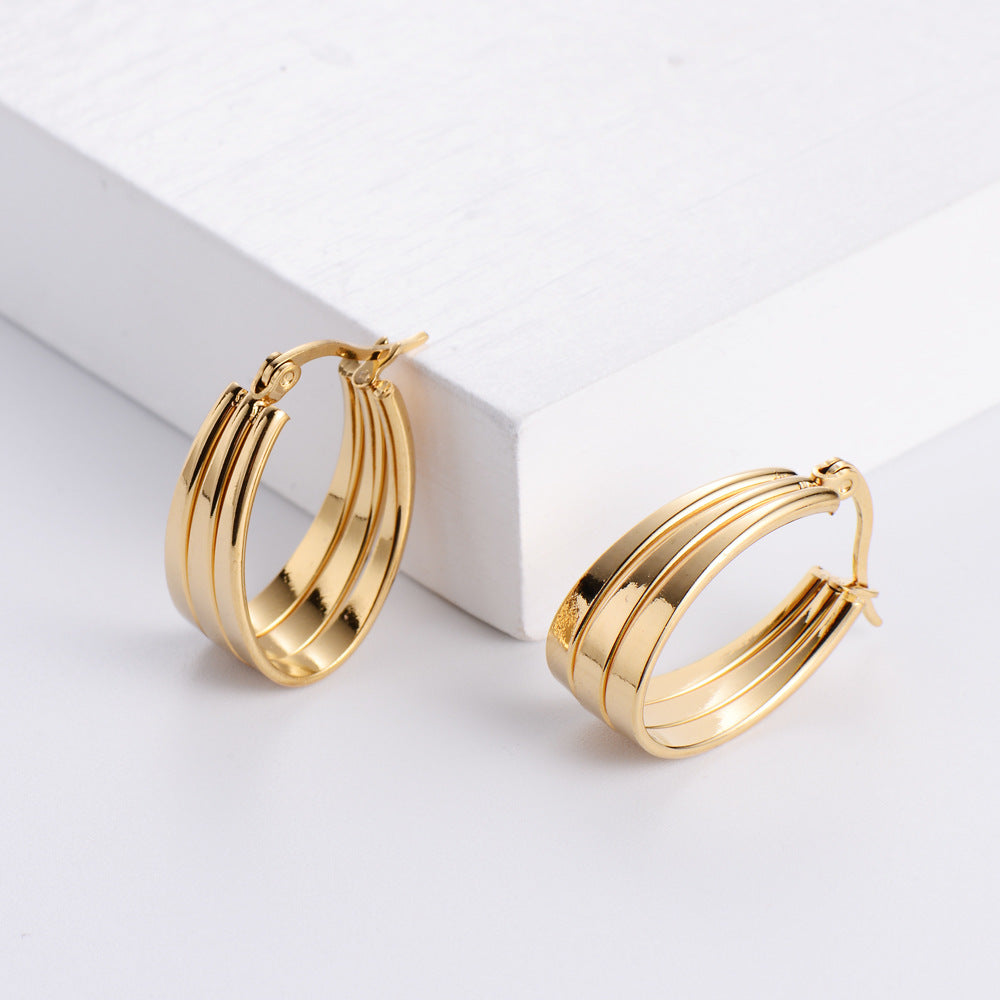 Earrings Stainless Steel Gold Three Circles Twisted Wire Minimo de compra 3 PREMAIMI005