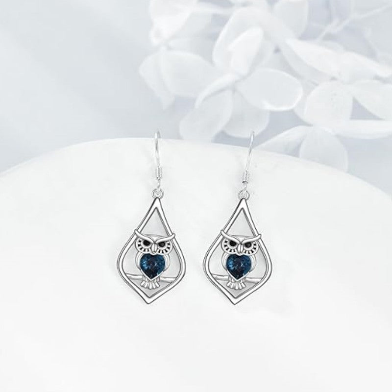 Alloy deep blue gemstone owl earrings (Minimo de compra 10) MIC-ZhuY006