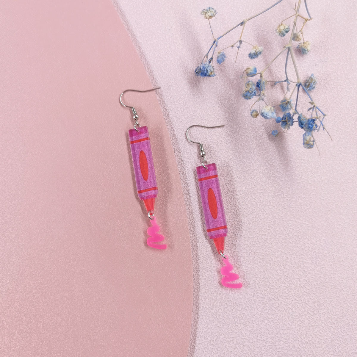 Acrylic pink crayon watercolor pen earrings (Minimo de Compra 2) MIC-QingM026