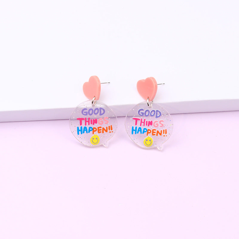 Acrylic heart-shaped cherry rainbow earrings MIC-DuA093