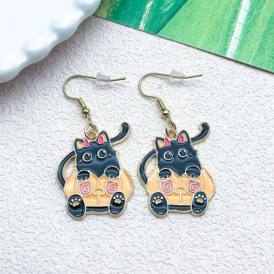 Alloy Halloween Cute Cat Pumpkin Earrings (Minimo de compra 5) MIC-OuL012