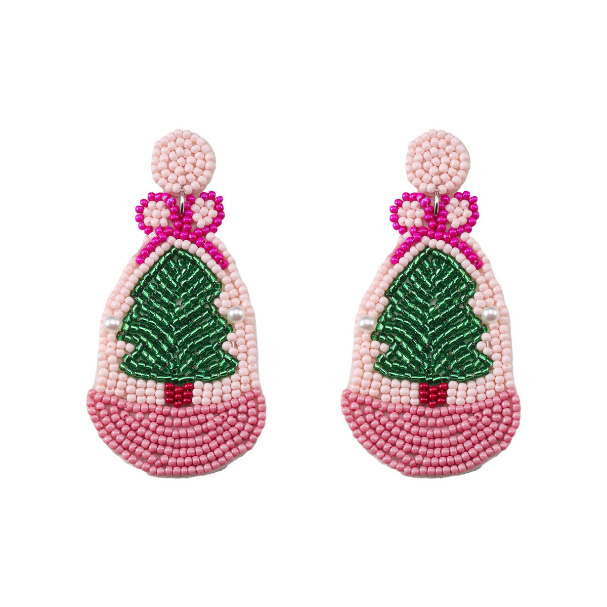 Alloy Pink Christmas Tree Earrings (Minimo de Compra 2) MYA-DWKM001