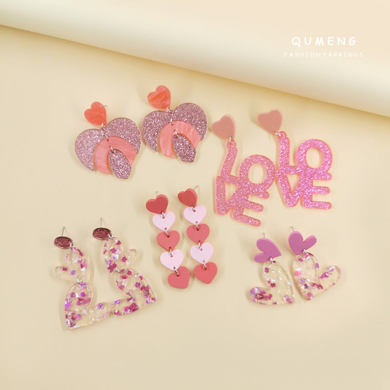 Acrylic pink sequin love letter earrings (Minimo de Compra 2) MIC-QingM019