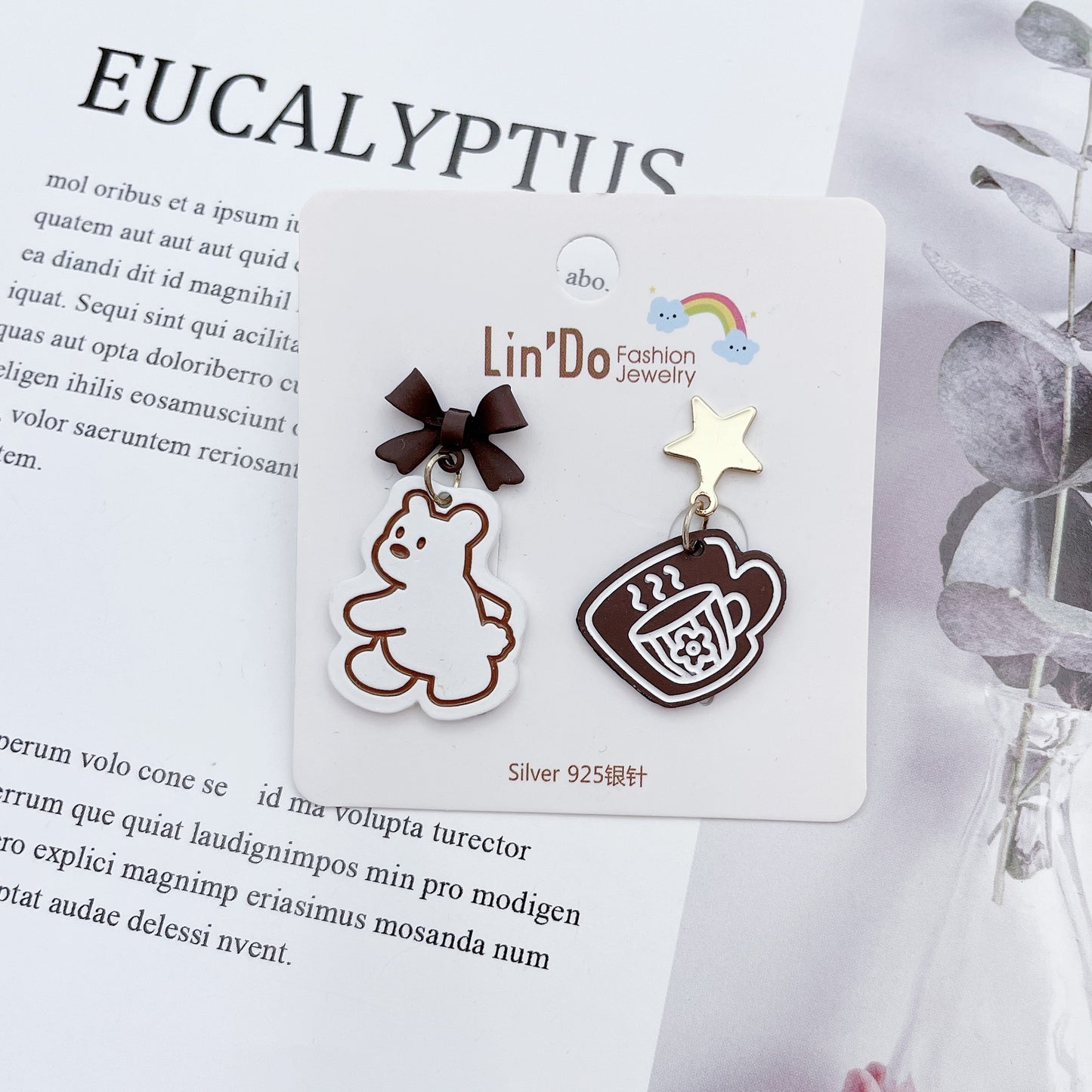 Alloy coffee white bear earrings MIC-QiW017