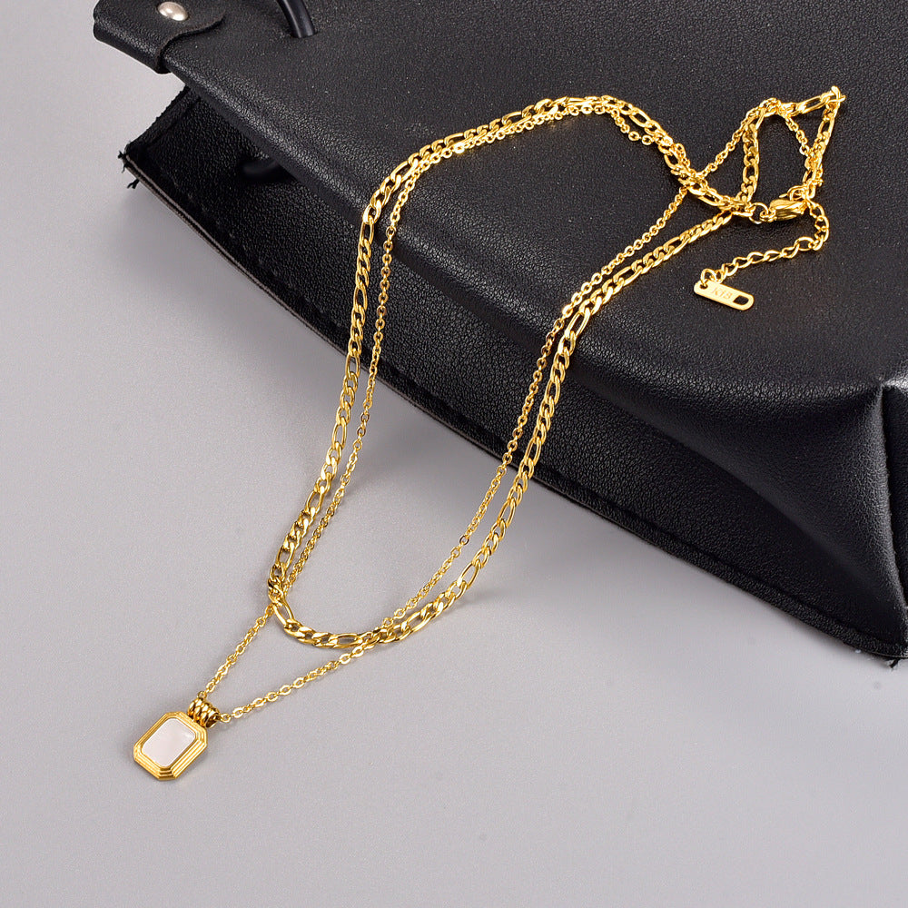 Gold Plated Black Square Double Layer Stacking Necklace in Titanium Steel MYA-YiS006