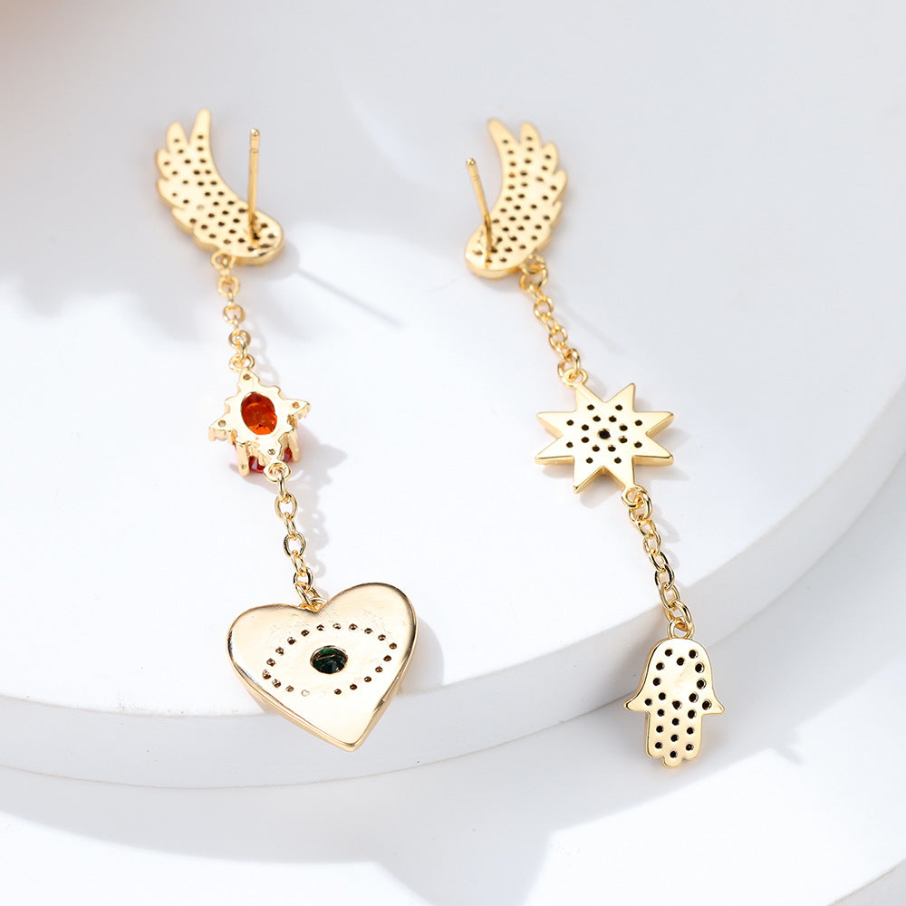 Alloy colored diamond bird long tassel earrings MIC-ErY014